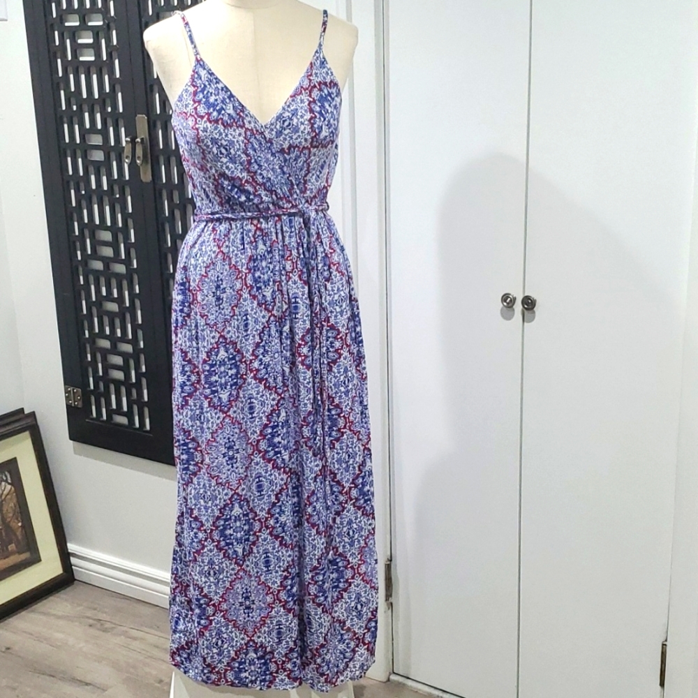 Sim & Sam Blue Geometric Print Maxi Dress SZ Medium